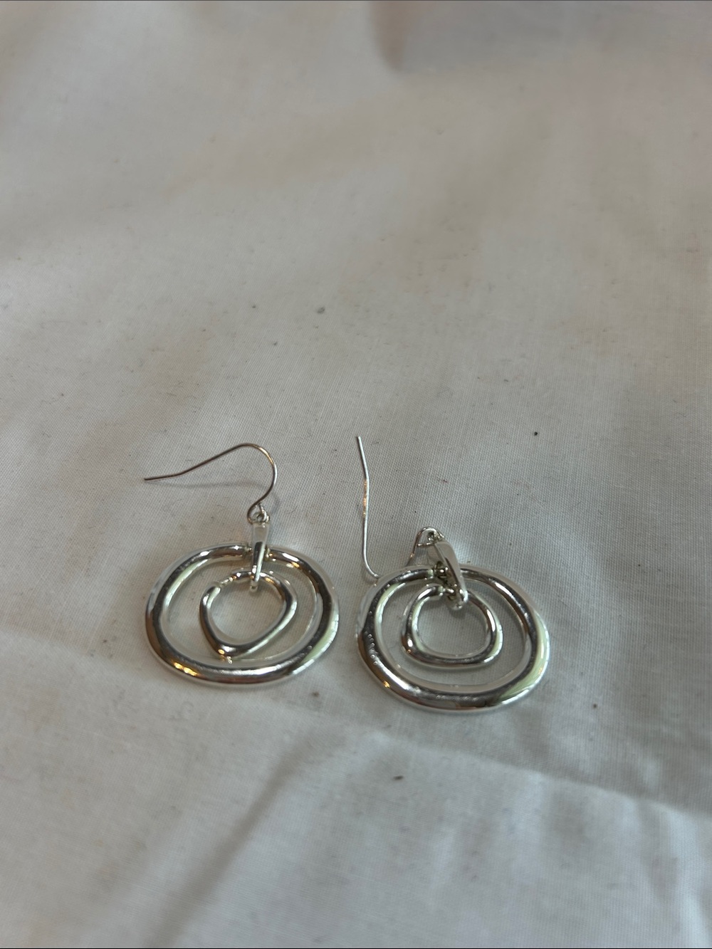 Source Unknown Silver Double Hoop Drop Earrings